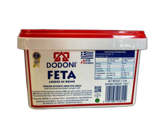 Dodoni Feta In Brine Drained Weight 1kg