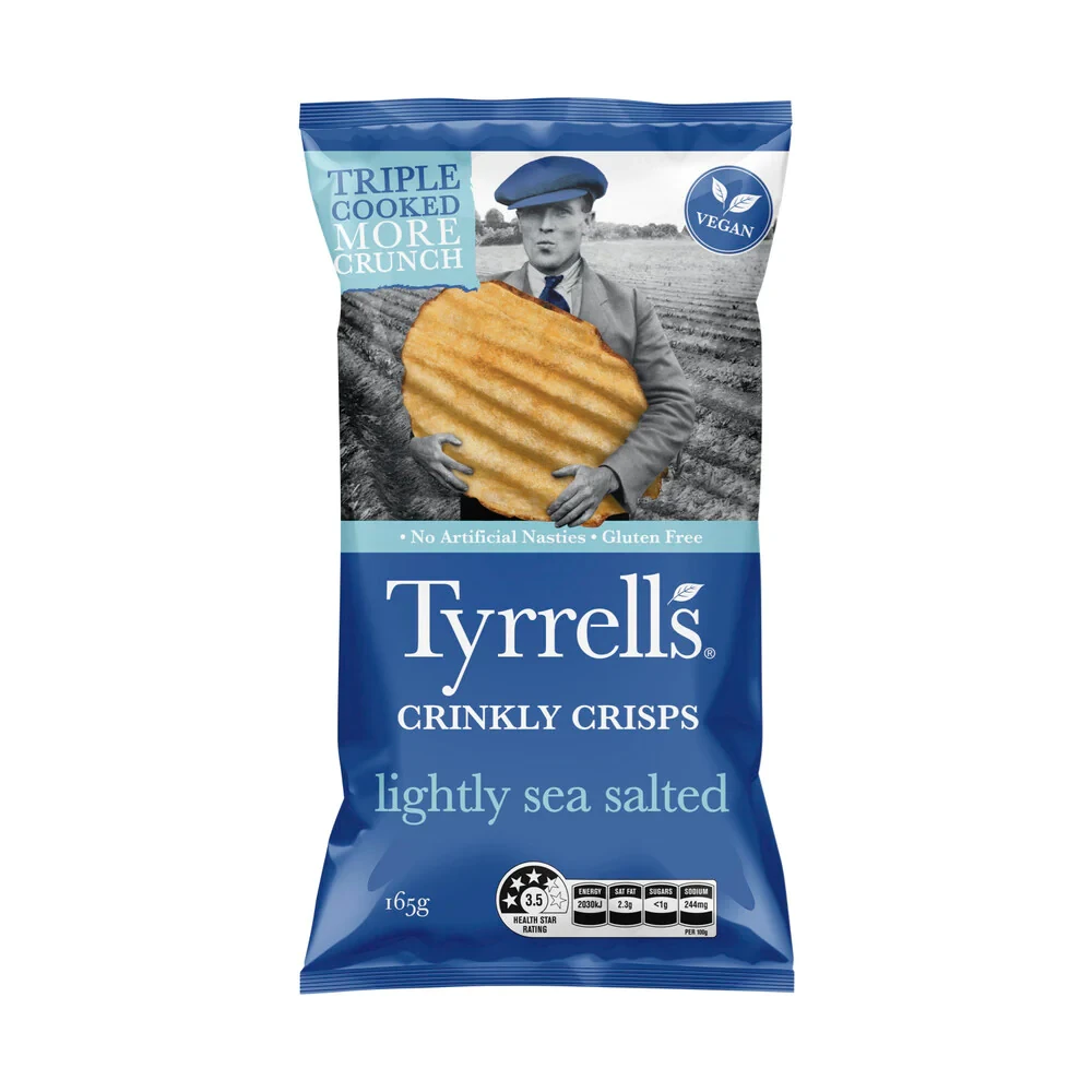 TYRRELLS CRINKLY CRISPS LIGHTLY SALTED 165G